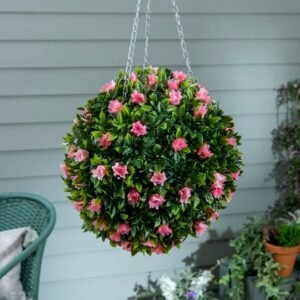 Artificial Hanging Pink Floral Topiary Ball 25cm image 1 of 2