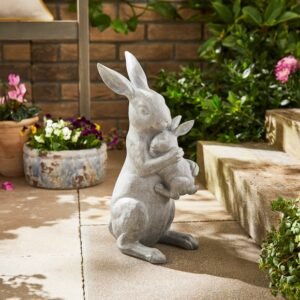 Mummy & Baby Resin Outdoor Rabbit Ornament image 1 of 2