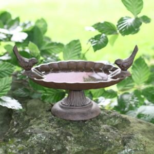 Fallen Fruits Traditional Cast iron Bird Bath with 2 Birds image 1 of 2
